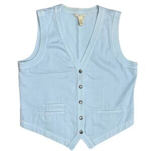 Orvis Denim Vest Shirt Concho Button Western Womens Size L Cowgirl Boho Cotton